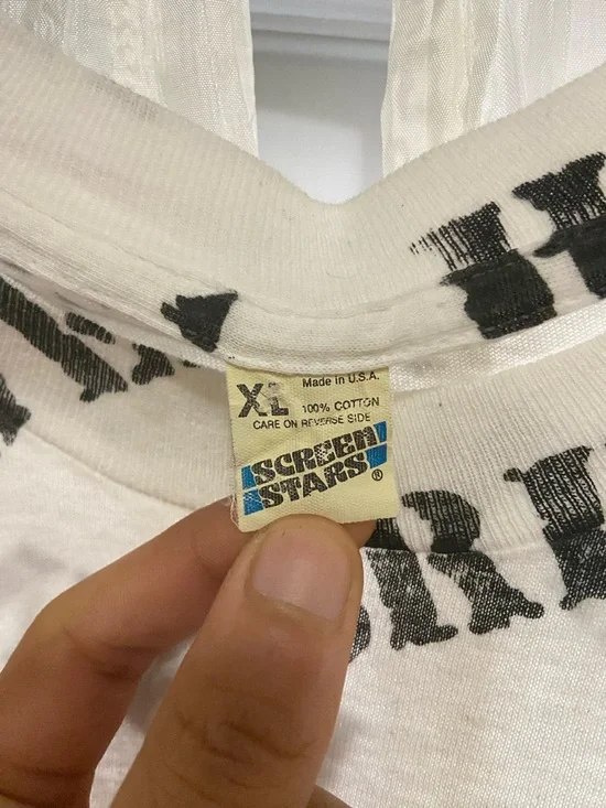 Vintage Screen Stars AOP “Bring’Em Home Safe” White Tee with Yellow Bow Graphic - Picture 4 of 4